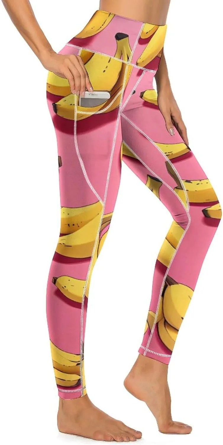 Bananas Fruit Women's Yoga Pants Leggings with Pockets High Waist Compression Workout Pants