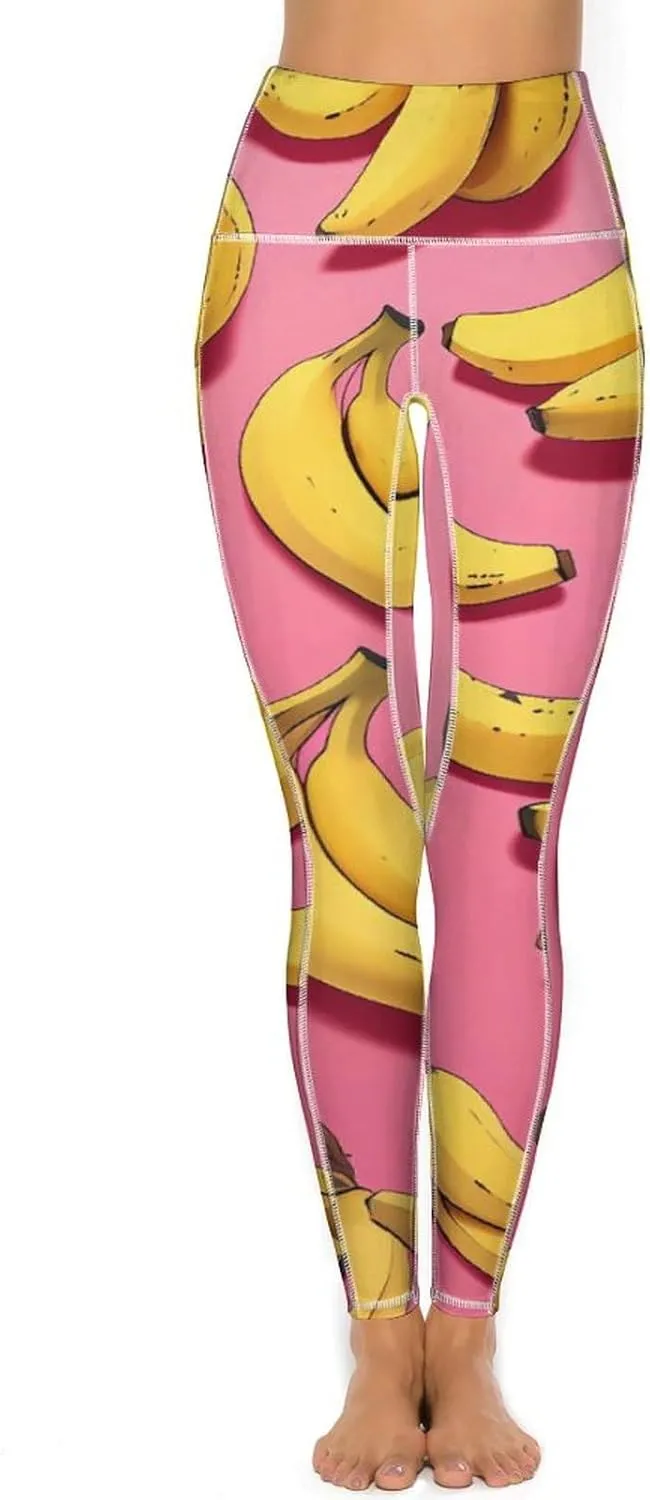 Bananas Fruit Women's Yoga Pants Leggings with Pockets High Waist Compression Workout Pants