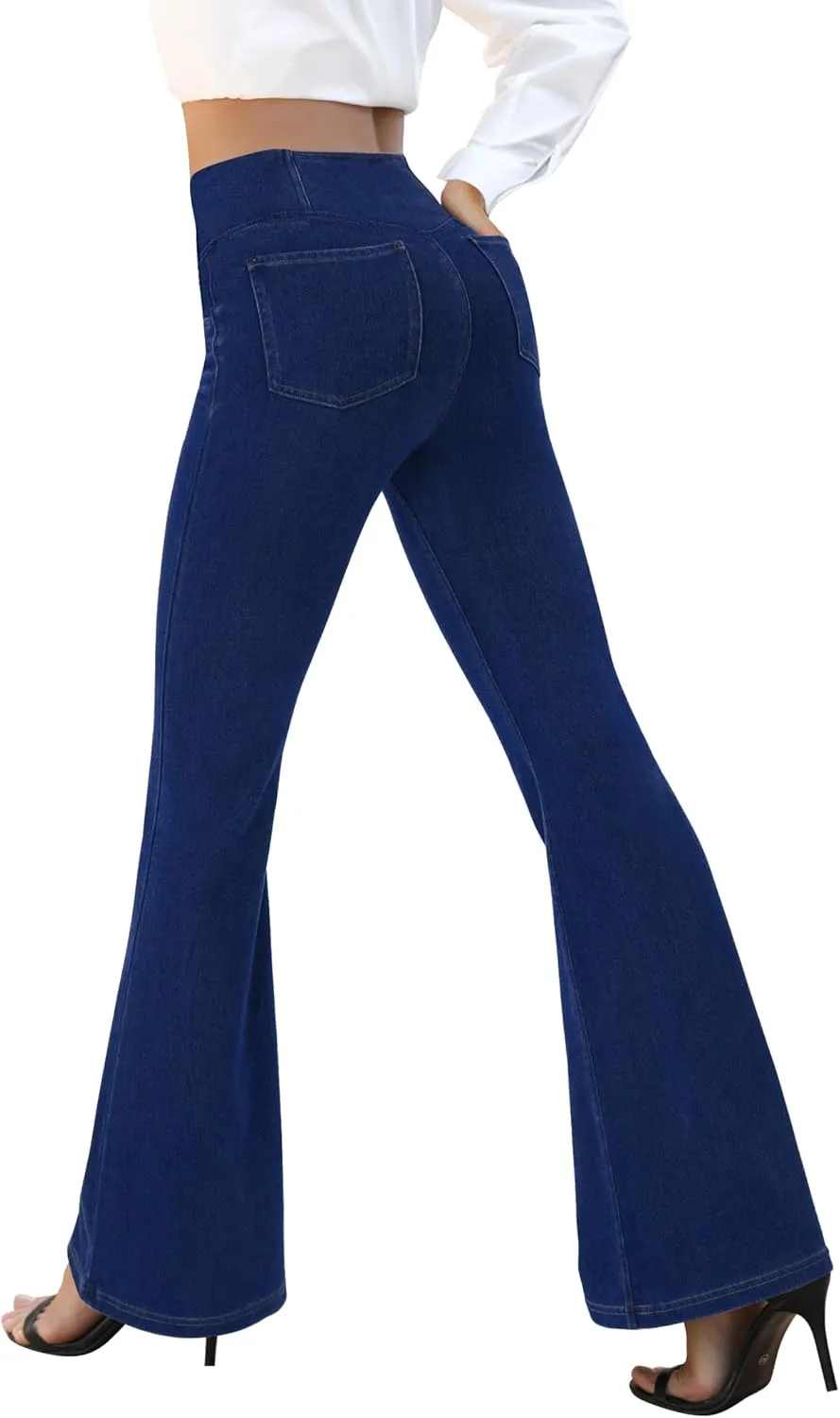 Bell Bottom Jeans for Women Trendy High Waisted Crossover Stretchy Jeans Flare Leggings with Pockets Y2k Jeggings
