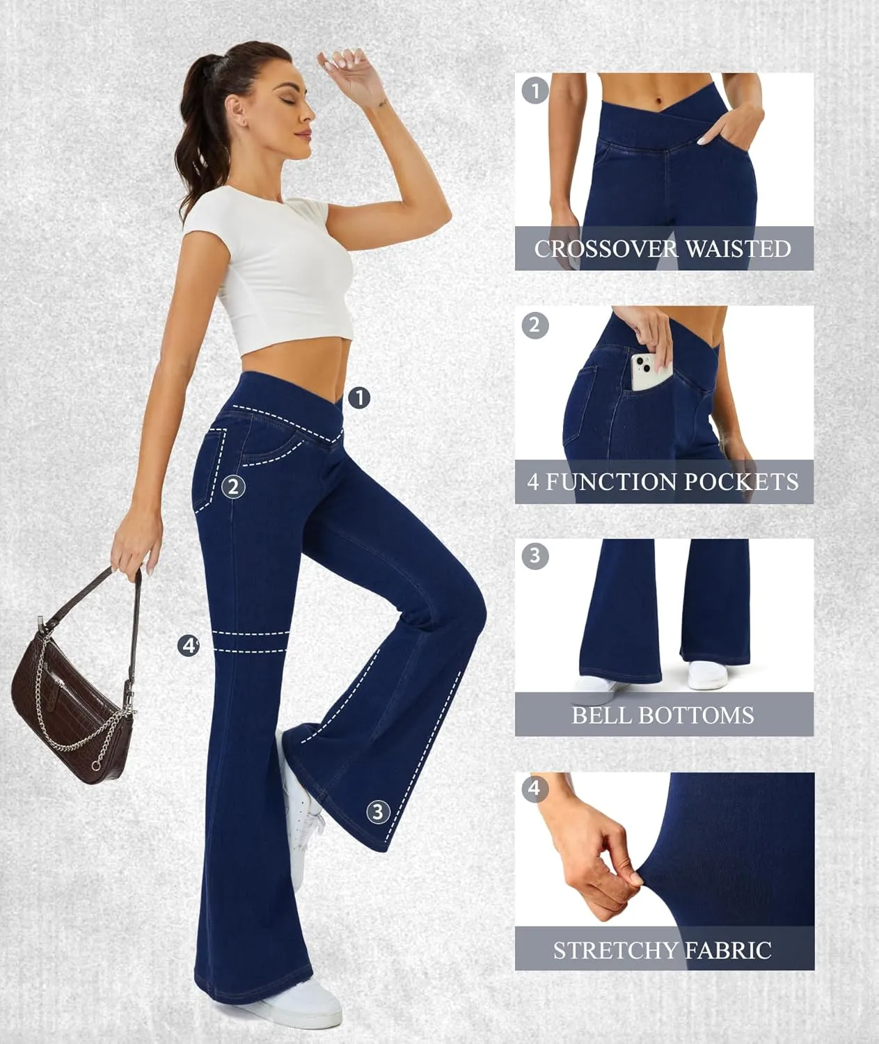 Bell Bottom Jeans for Women Trendy High Waisted Crossover Stretchy Jeans Flare Leggings with Pockets Y2k Jeggings
