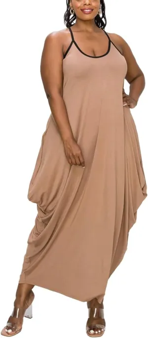 BFFBABY Women's Casual Maxi Dress Sleeveless Tie Dye Spaghetti Strap Summer Plus Size Swing Sundress with Pockets