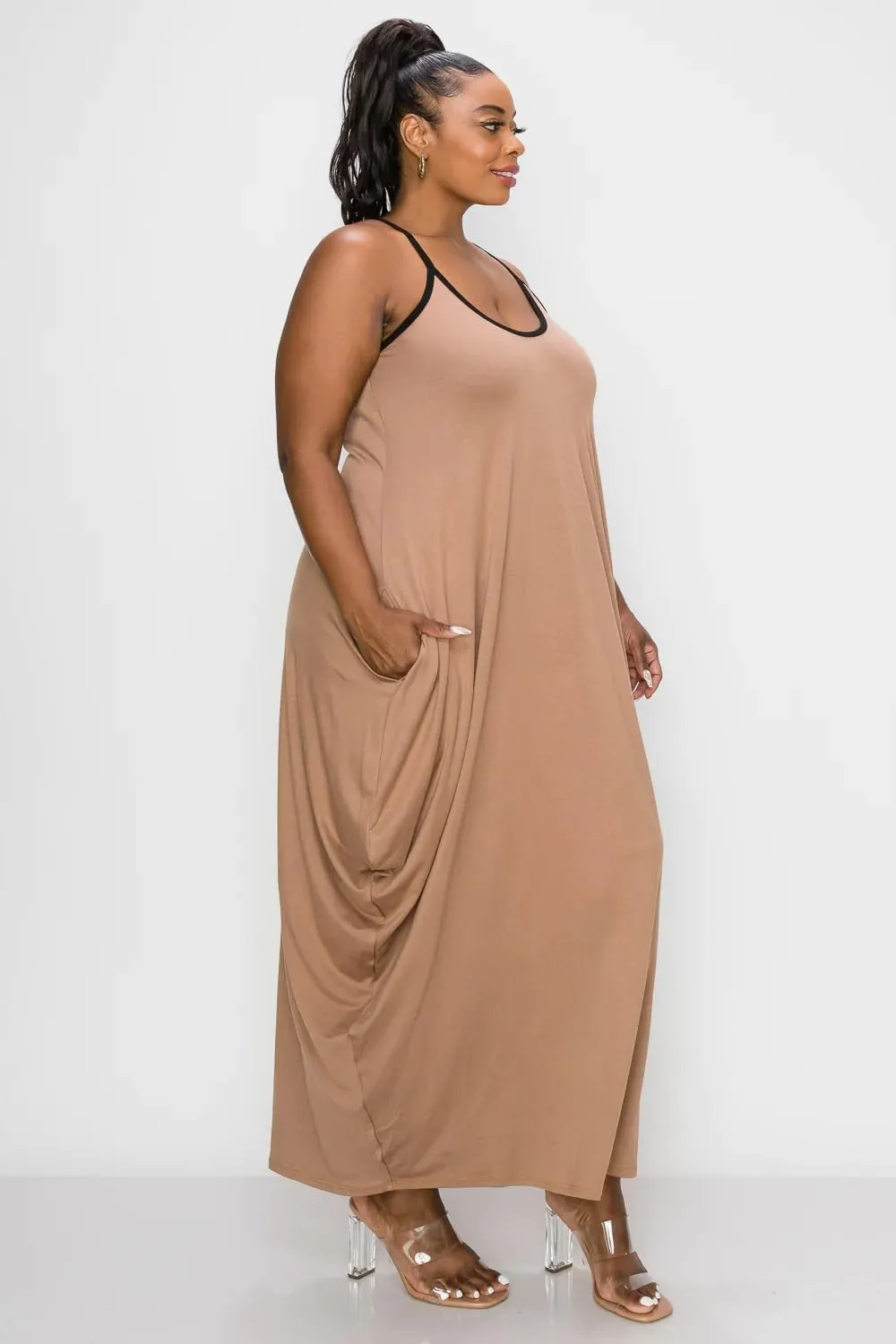 BFFBABY Women's Casual Maxi Dress Sleeveless Tie Dye Spaghetti Strap Summer Plus Size Swing Sundress with Pockets
