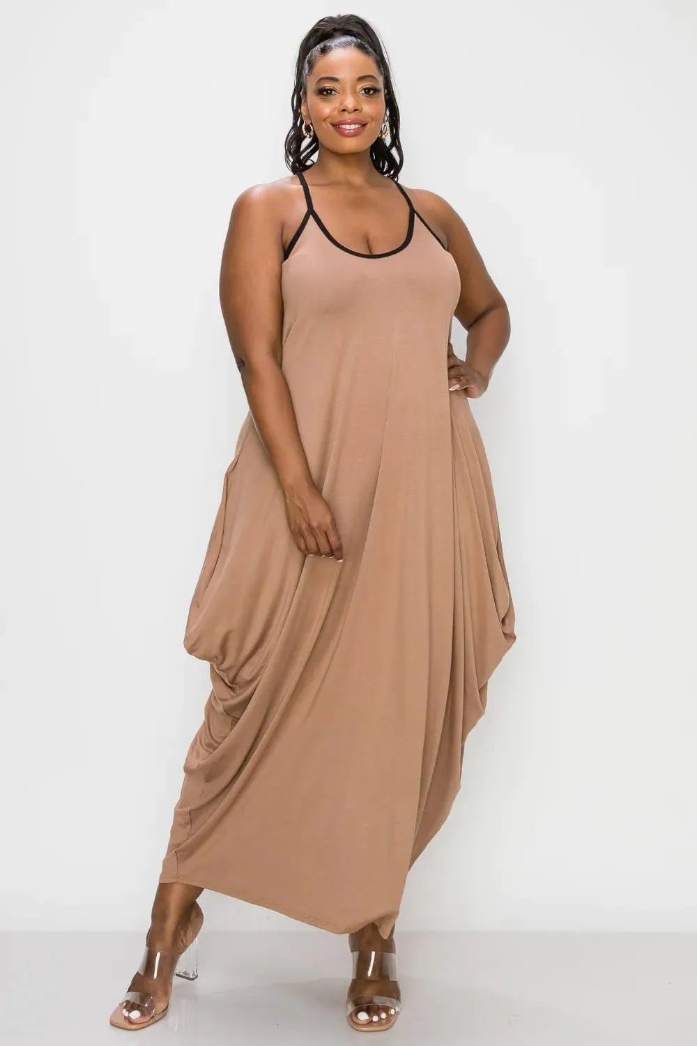 BFFBABY Women's Casual Maxi Dress Sleeveless Tie Dye Spaghetti Strap Summer Plus Size Swing Sundress with Pockets