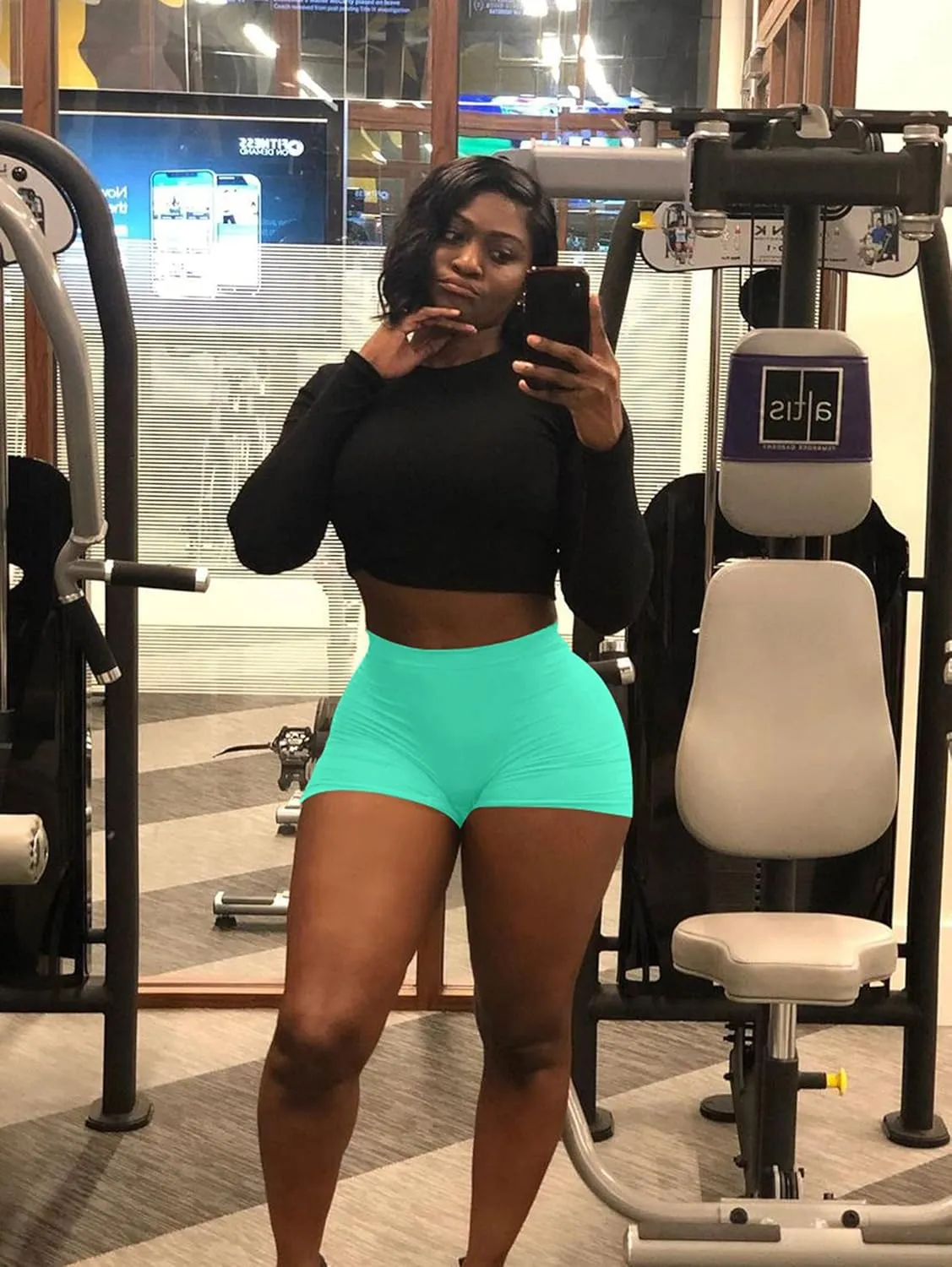 BORIFLORS Women's Sexy Workout Gym Biker Elastic Waist Booty Shorts