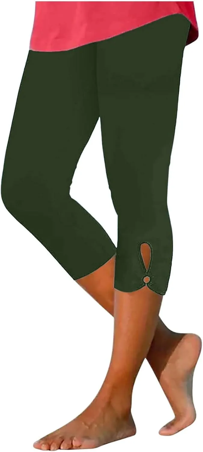 BOXIACEY Capri Leggings for Women 2025 High Waisted Yoga Capris Stretch Knee Length Leggings Cutout Workout Leggings