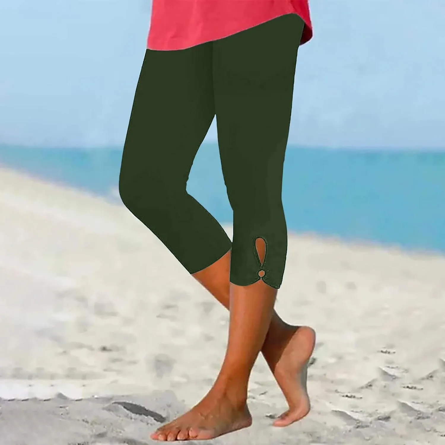 BOXIACEY Capri Leggings for Women 2025 High Waisted Yoga Capris Stretch Knee Length Leggings Cutout Workout Leggings