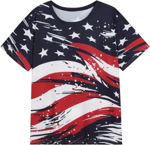 Boys Girls 3D Graphic 4th of July Shirts Funny American Flag Tshirts Kids Short Sleeve Tees 5-12 Years