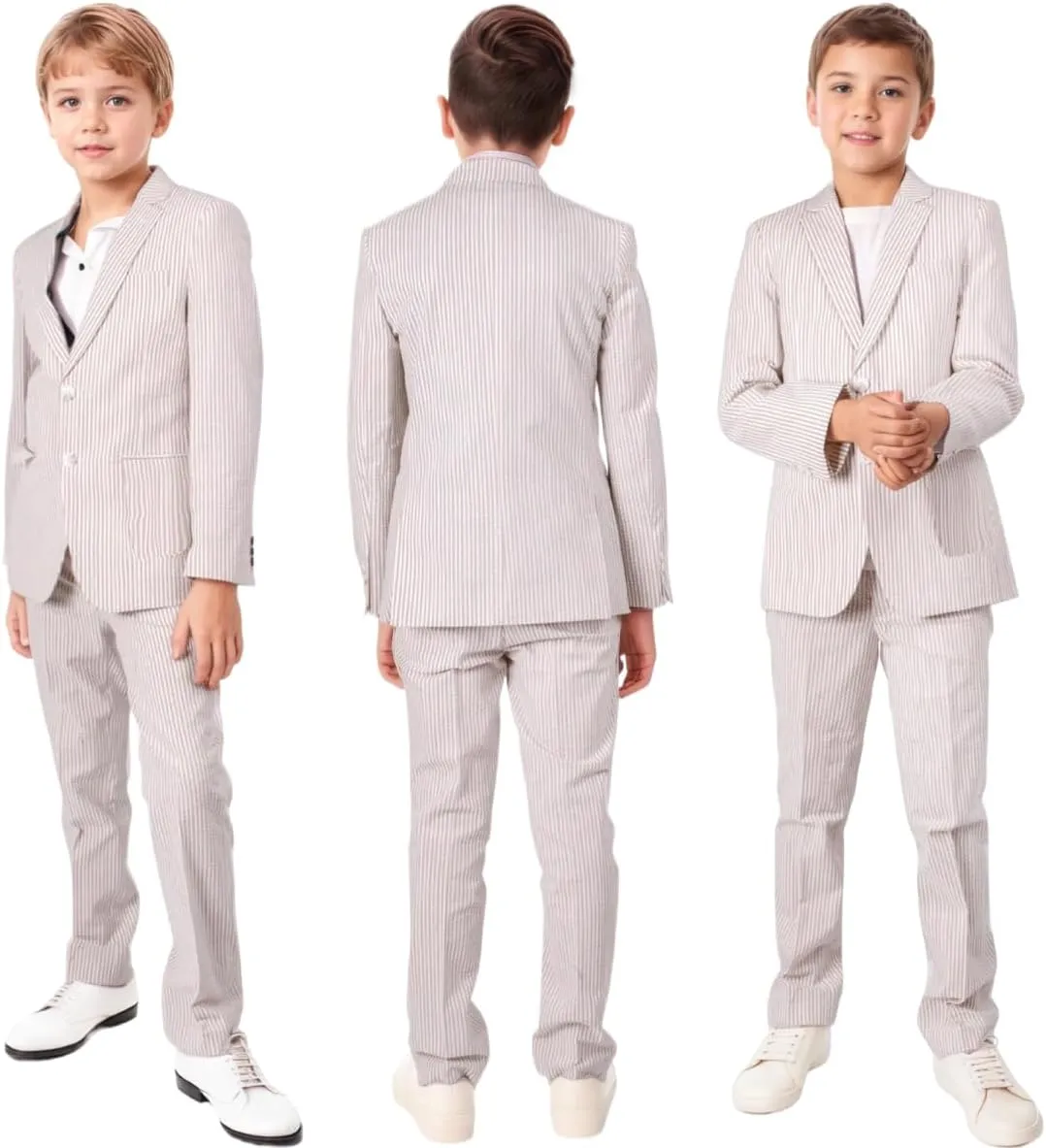 Boys Seersucker Suit 2 Pieces Boy Suits for Kids Tuxedos Blazers Jackets Pants Set for Teen Summer Beach Outfit Wedding
