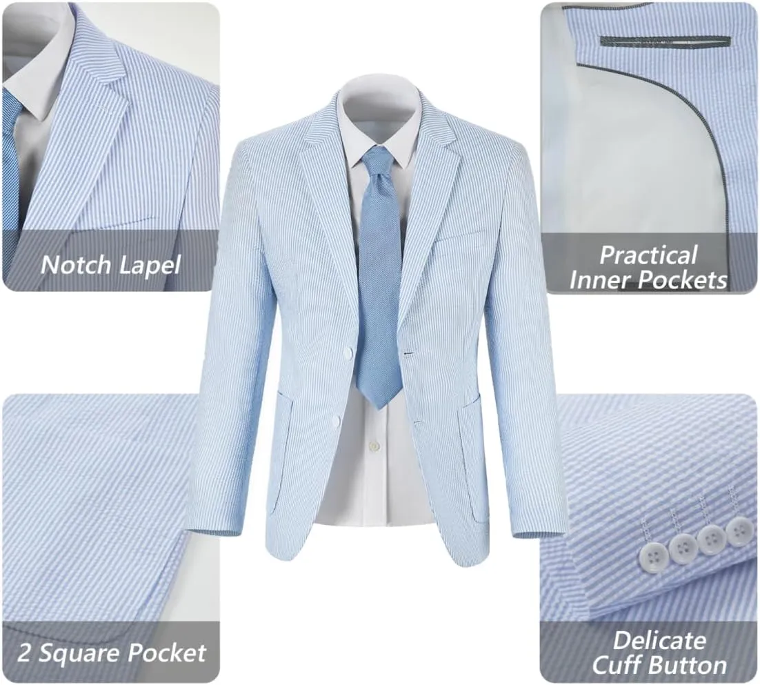 Boys Seersucker Suit 2 Pieces Boy Suits for Kids Tuxedos Blazers Jackets Pants Set for Teen Summer Beach Outfit Wedding