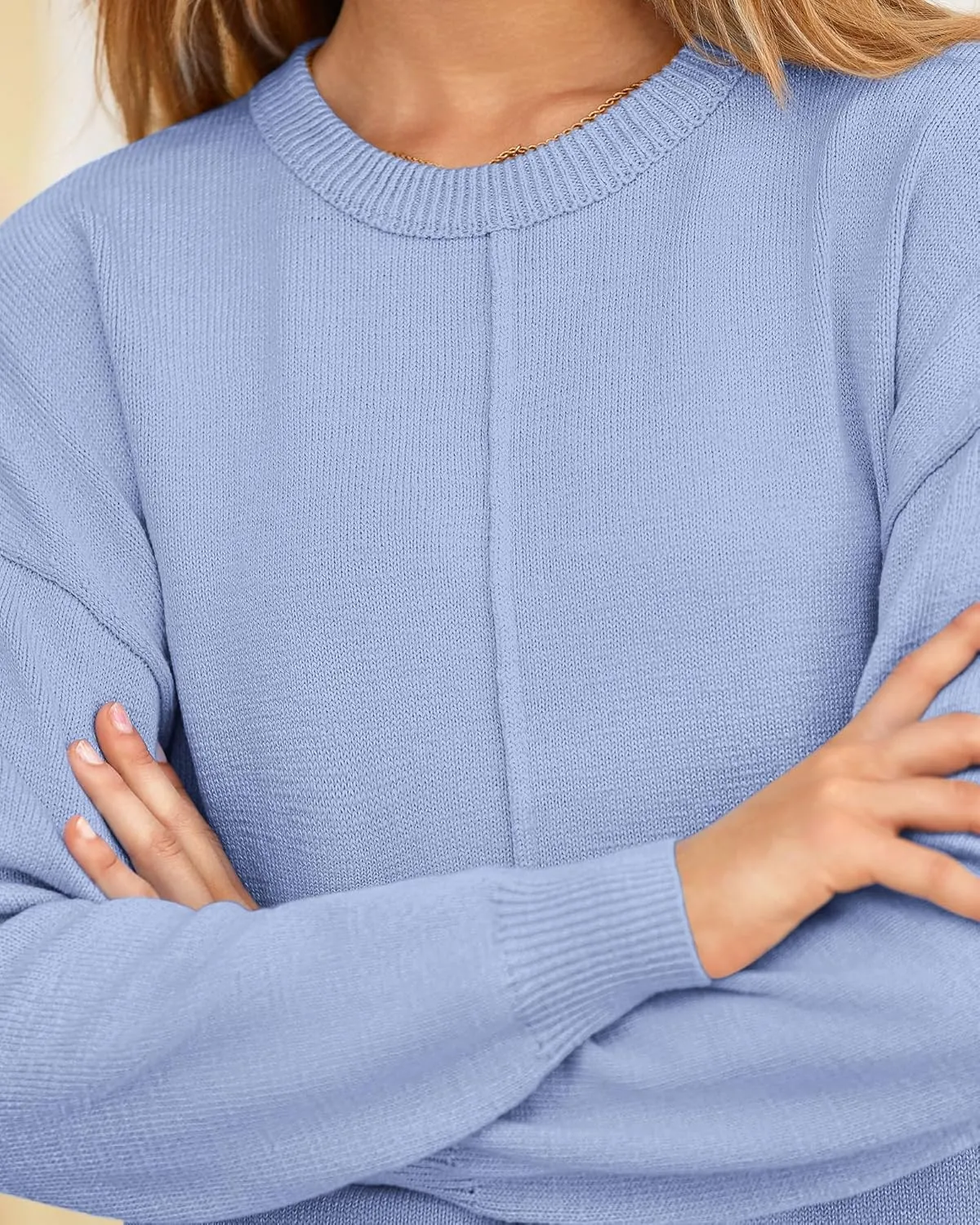 BTFBM Womens Loose Pullover Sweaters Fall Winter Clothes 2025 Crewneck Slouchy Sweater Long Sleeve Casual Knitted Tops