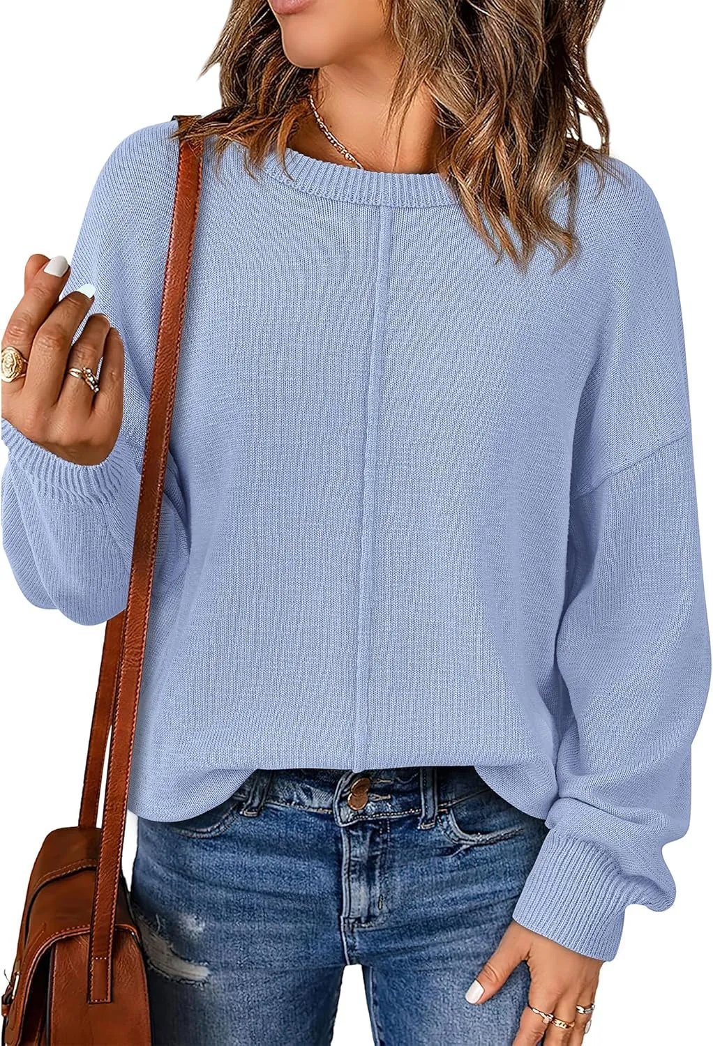 BTFBM Womens Loose Pullover Sweaters Fall Winter Clothes 2025 Crewneck Slouchy Sweater Long Sleeve Casual Knitted Tops