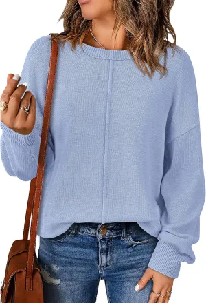 BTFBM Womens Loose Pullover Sweaters Fall Winter Clothes 2025 Crewneck Slouchy Sweater Long Sleeve Casual Knitted Tops