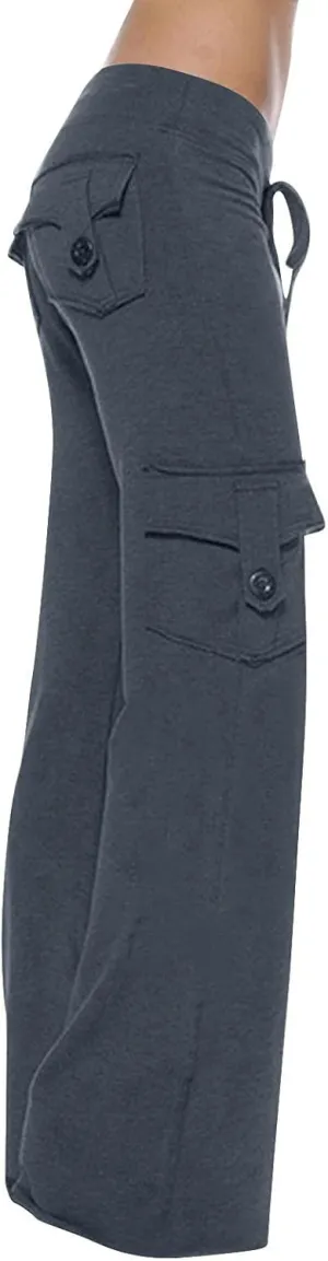 Cargo Pants Women High Waisted Stretchy Pant Baggy Casual Trouser Straight Wide Leg Streetwear with Multiple Pockets