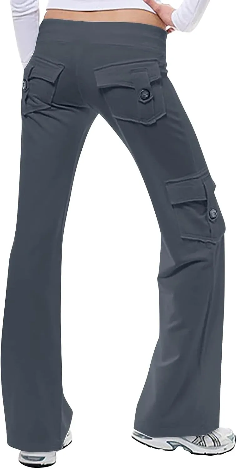 Cargo Pants Women High Waisted Stretchy Pant Baggy Casual Trouser Straight Wide Leg Streetwear with Multiple Pockets