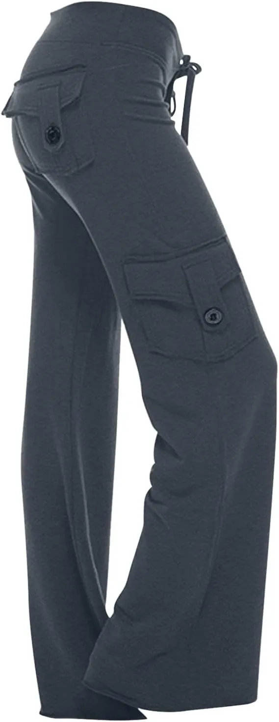 Cargo Pants Women High Waisted Stretchy Pant Baggy Casual Trouser Straight Wide Leg Streetwear with Multiple Pockets