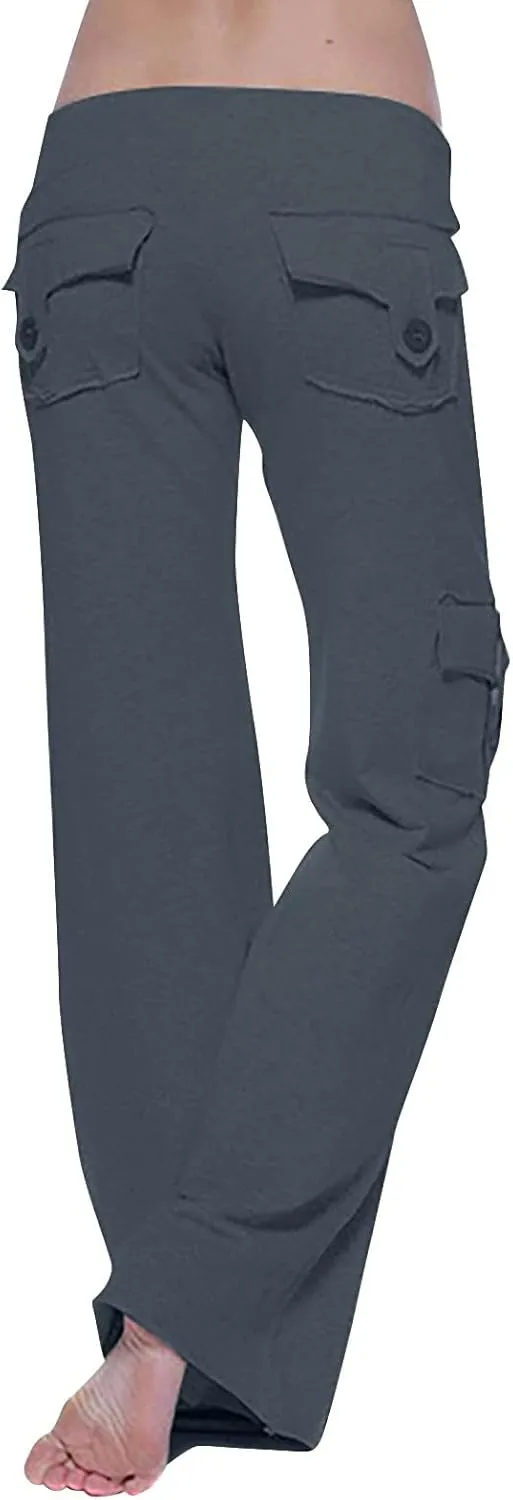 Cargo Pants Women High Waisted Stretchy Pant Baggy Casual Trouser Straight Wide Leg Streetwear with Multiple Pockets