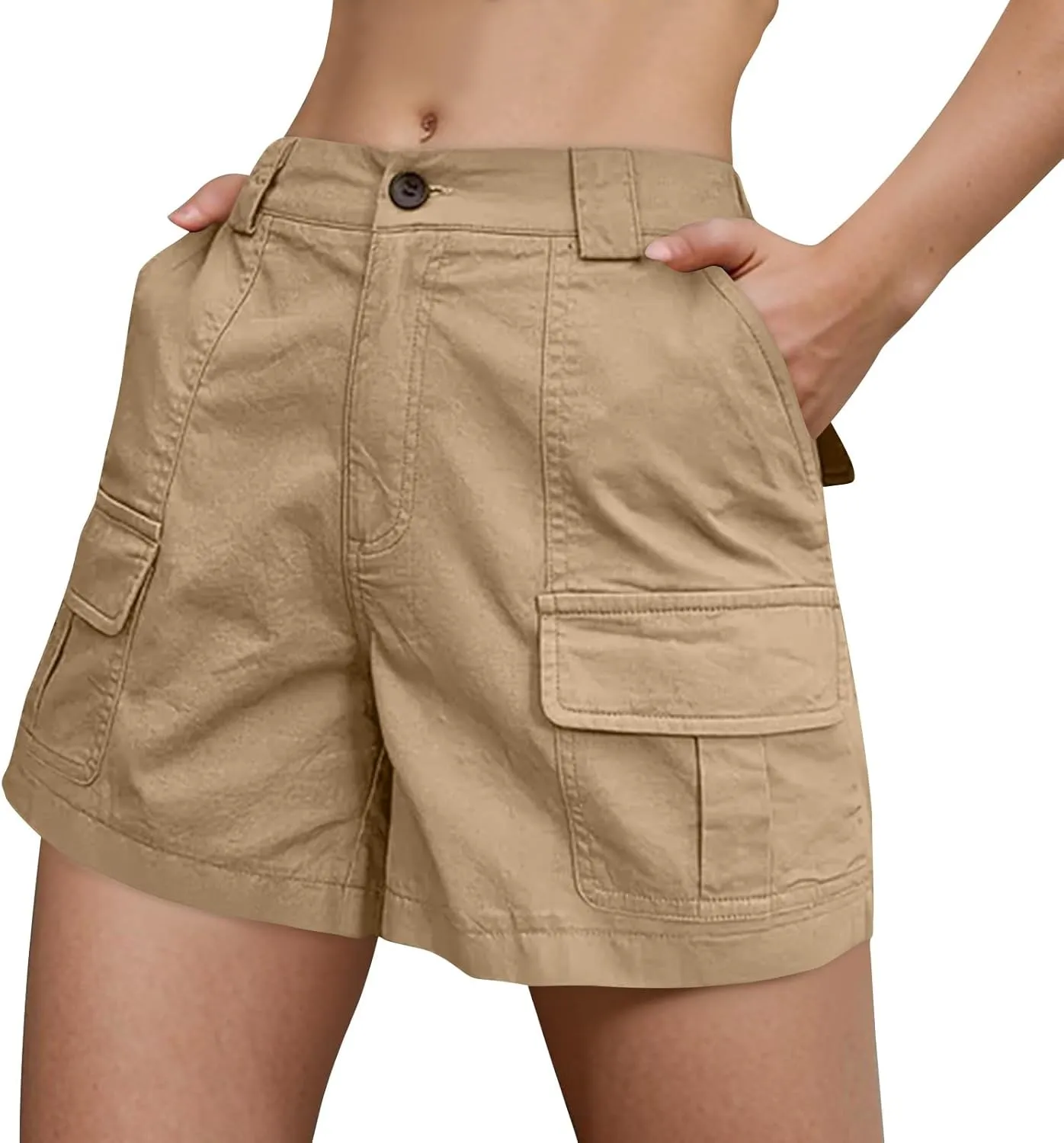 Cargo Shorts Women Baggy High Waisted Summer Y2K Hiking Shorts 5 Inch Inseam Stretchy Comfy Beach Pants with Pockets