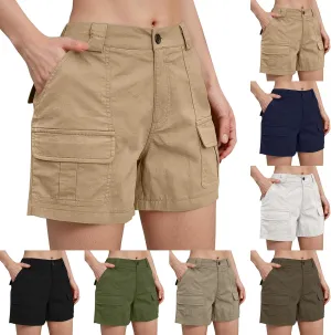 Cargo Shorts Women Baggy High Waisted Summer Y2K Hiking Shorts 5 Inch Inseam Stretchy Comfy Beach Pants with Pockets