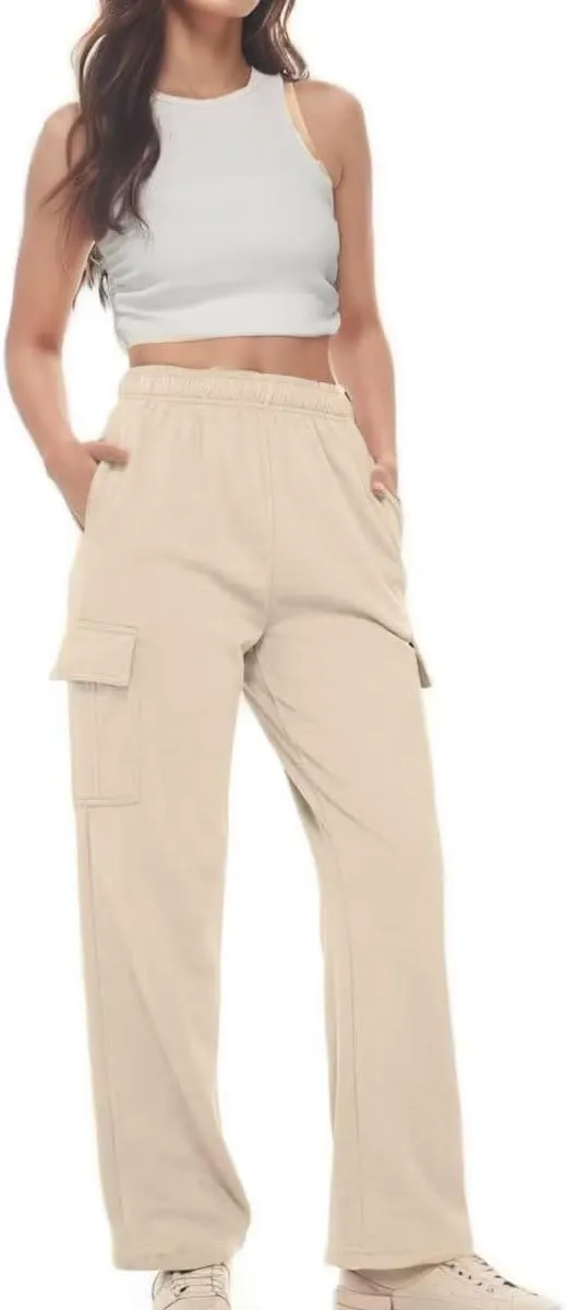 Cargo Sweatpants Women Oversized Wide Leg Fleece Elastic High Waist Lounge Pant Athletic Lounge Trousers with Pockets