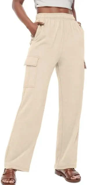 Cargo Sweatpants Women Oversized Wide Leg Fleece Elastic High Waist Lounge Pant Athletic Lounge Trousers with Pockets