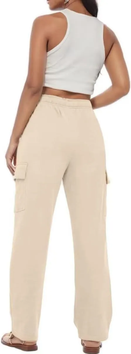 Cargo Sweatpants Women Oversized Wide Leg Fleece Elastic High Waist Lounge Pant Athletic Lounge Trousers with Pockets