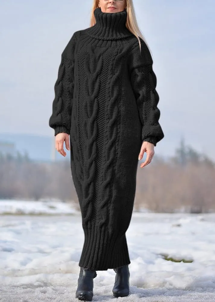 chouyatou Women's Chunky Turtleneck Sweater Dress Cable Knit Maxi Long Pullover Sweater Dress