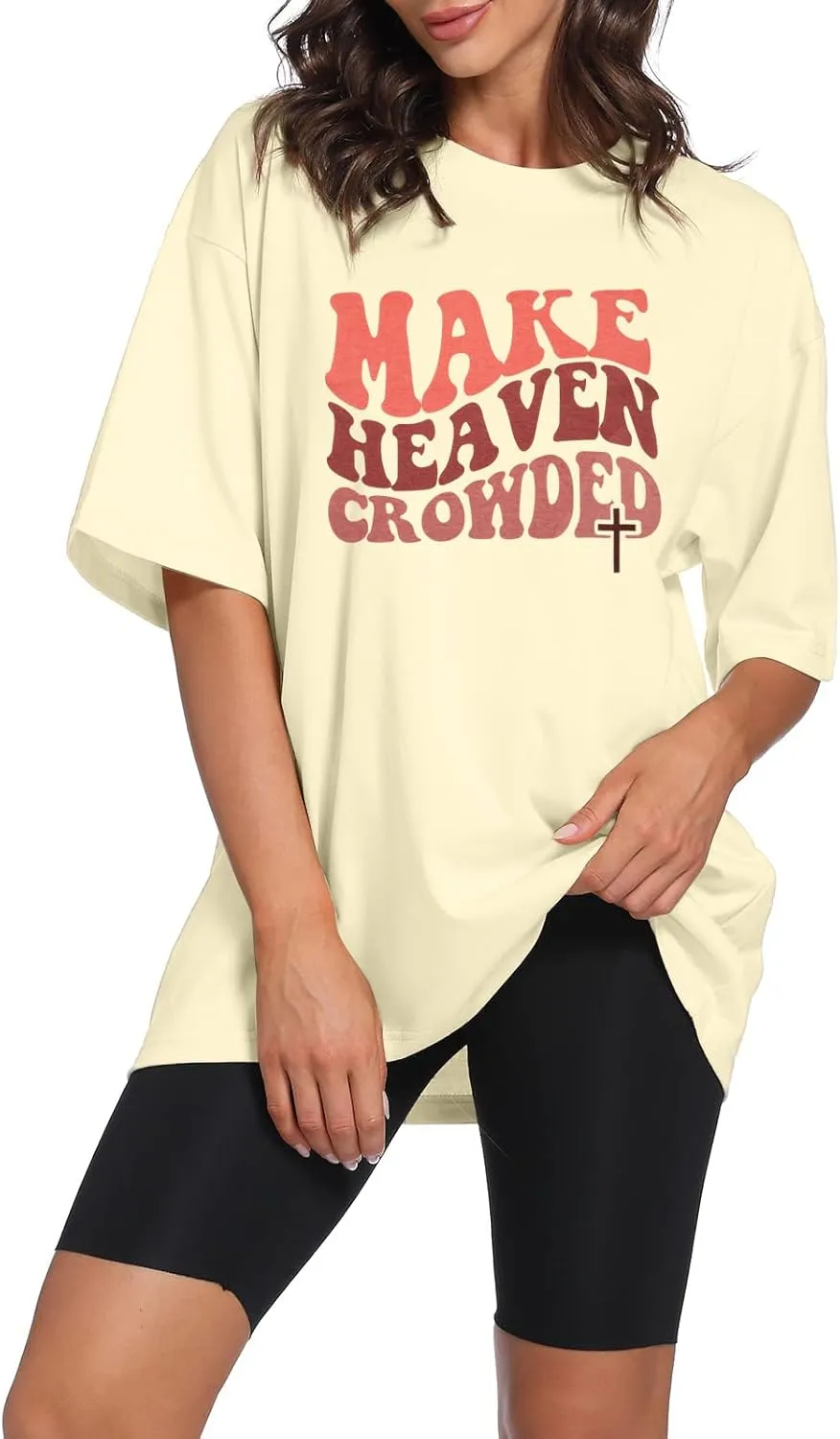 Christian Shirt Women Make Heaven Crowded T-shirt Oversized Inspirational Graphic Tee Short Sleeve Top