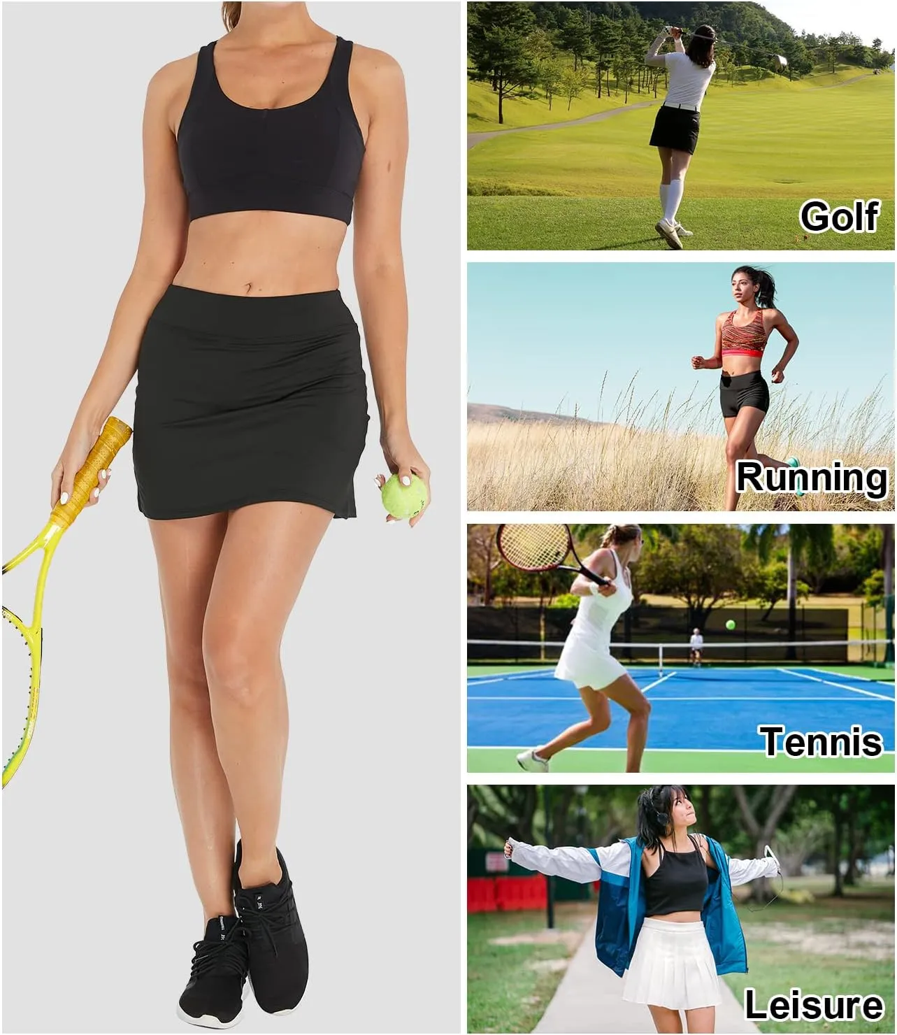 Cityoung Women's Athletic Pleated Golf Skirt with Shorts Pockets Running Tennis Workout Skorts
