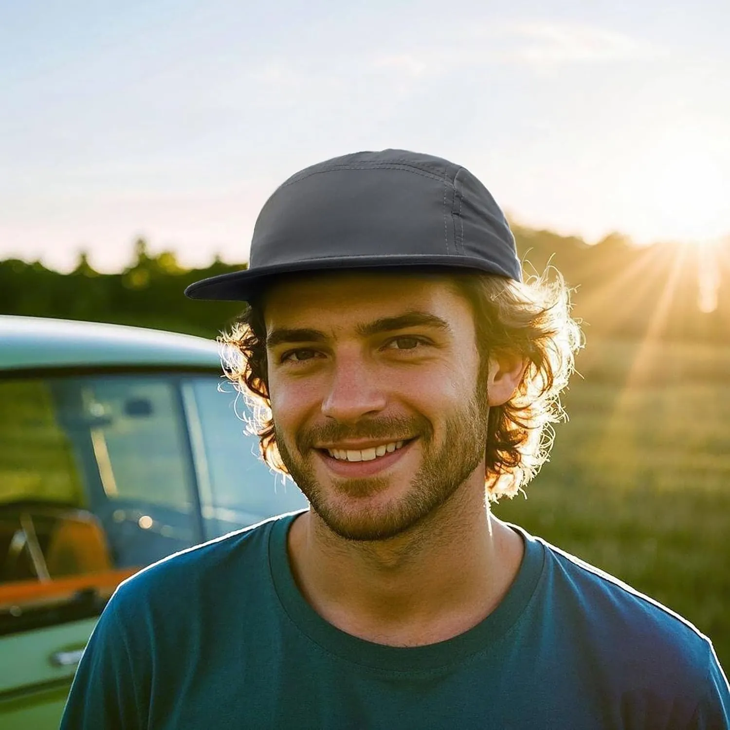 CLAPE Quick Dry 5 Panel Hat, UV Protection Short Flat Bill Baseball Cap Ajustable Unstructured Camper Hat for Outdoor Sport