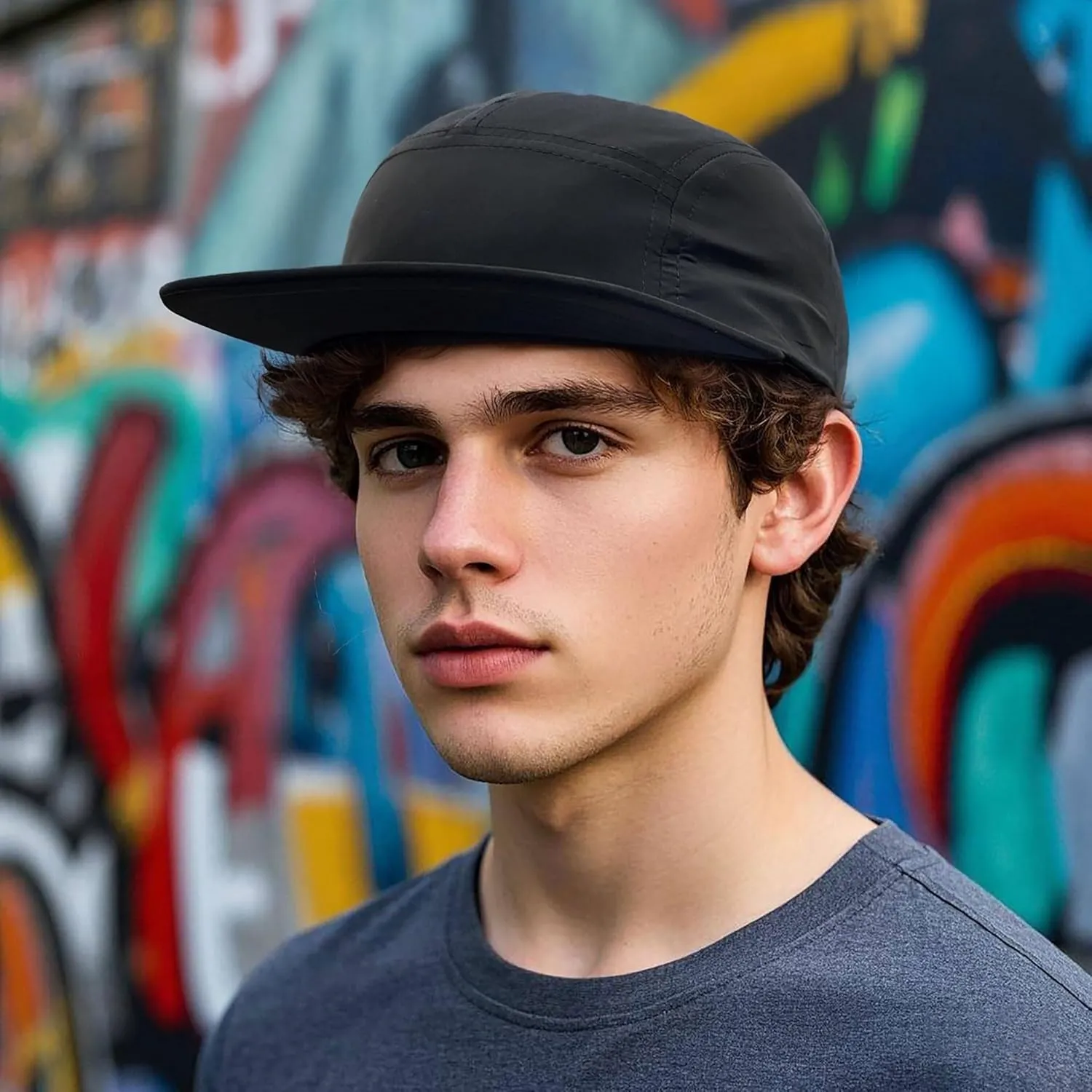 CLAPE Quick Dry 5 Panel Hat, UV Protection Short Flat Bill Baseball Cap Ajustable Unstructured Camper Hat for Outdoor Sport