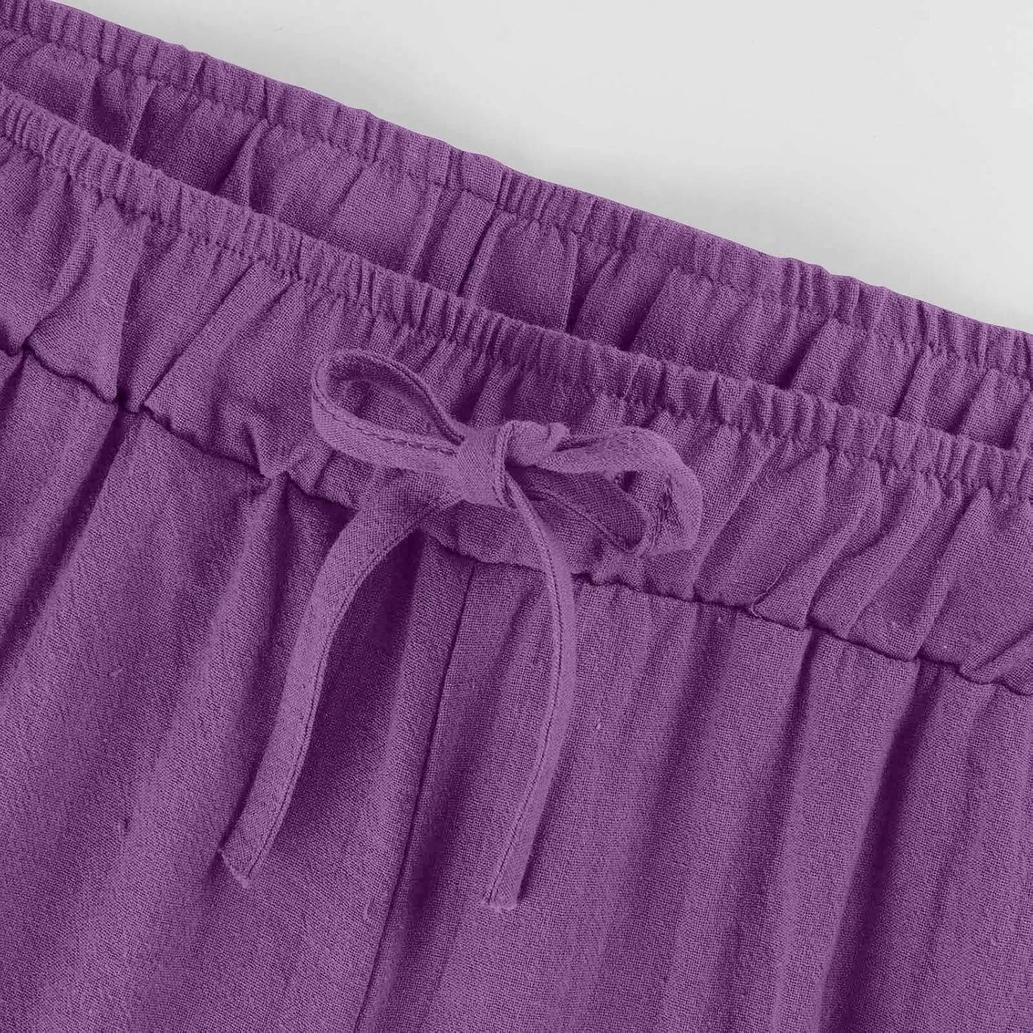 Cotton Linen Pants for Women Summer Lounge Drawstring Elastic Waist Trousers 2025 Casual Comfy Wide Leg Cropped Pants