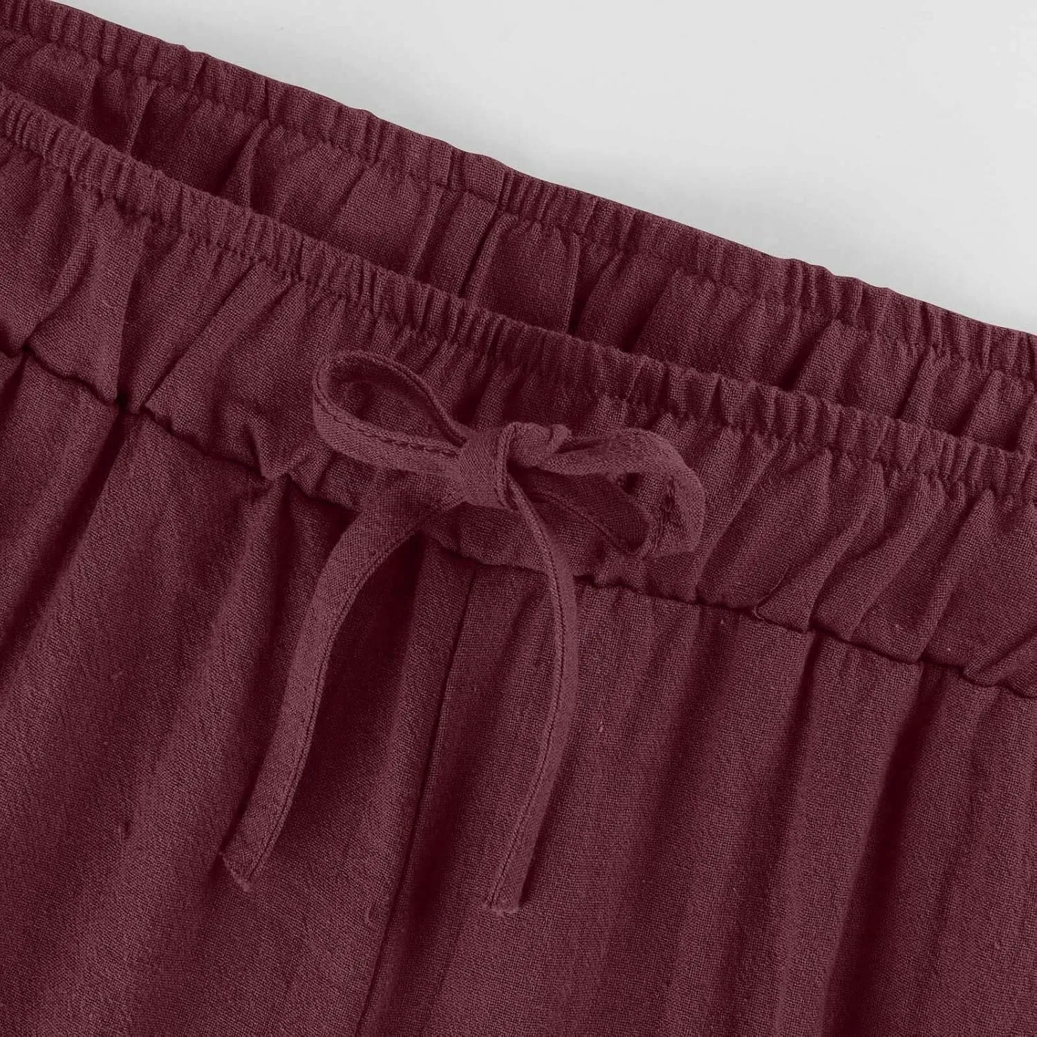 Cotton Linen Pants for Women Summer Lounge Drawstring Elastic Waist Trousers 2025 Casual Comfy Wide Leg Cropped Pants