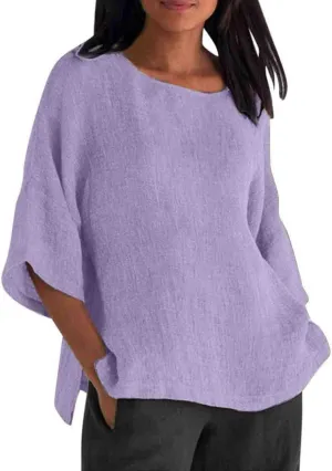 Cotton Linen Shirts for Women Summer Casual Crewneck Pullover Tops Comfy Loose Women's Short Sleeve T Shirt