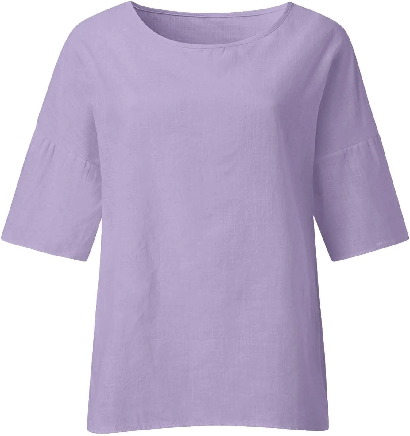 Cotton Linen Shirts for Women Summer Casual Crewneck Pullover Tops Comfy Loose Women's Short Sleeve T Shirt