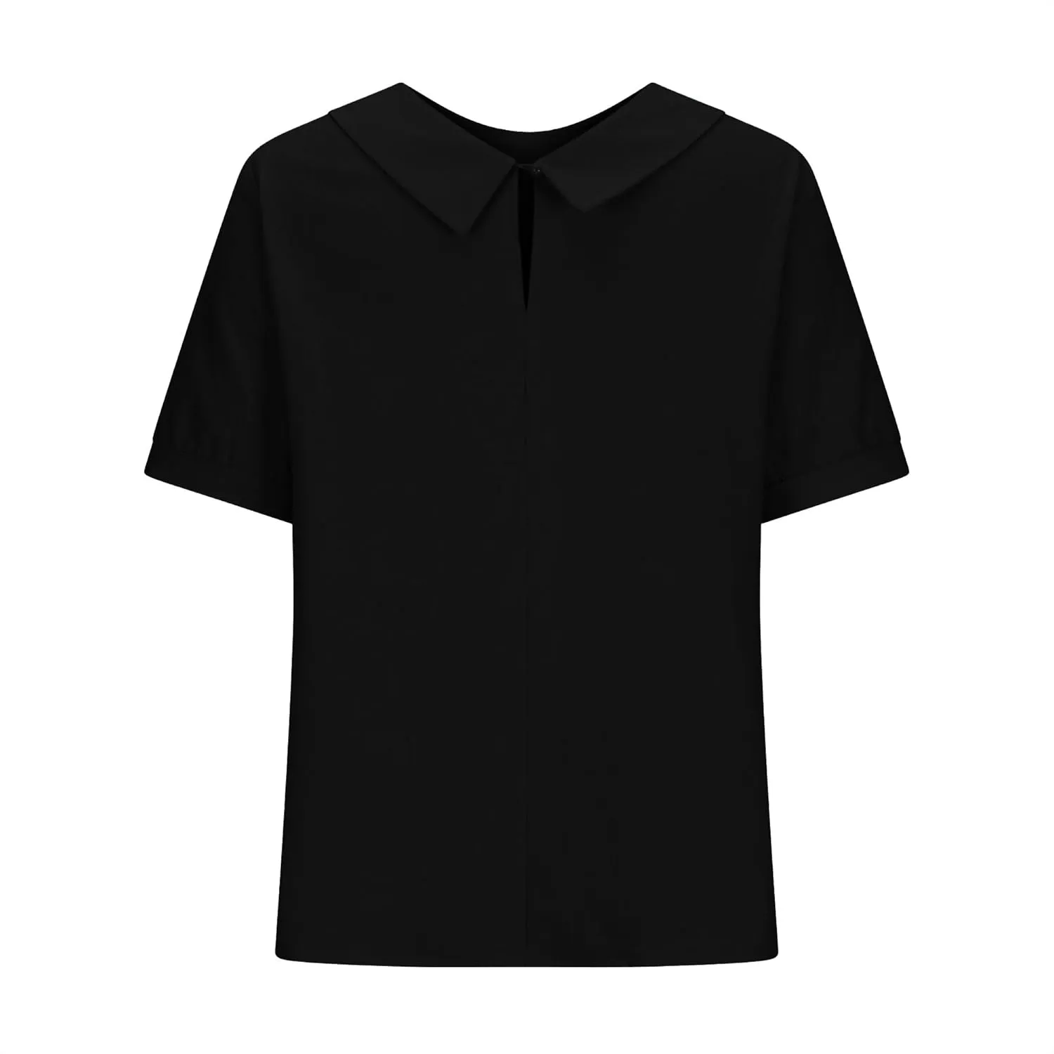 Cotton Linen Shirts for Women Summer Casual Short Sleeve Pullover Tops Comfy Loose Women's Lapel T Shirt