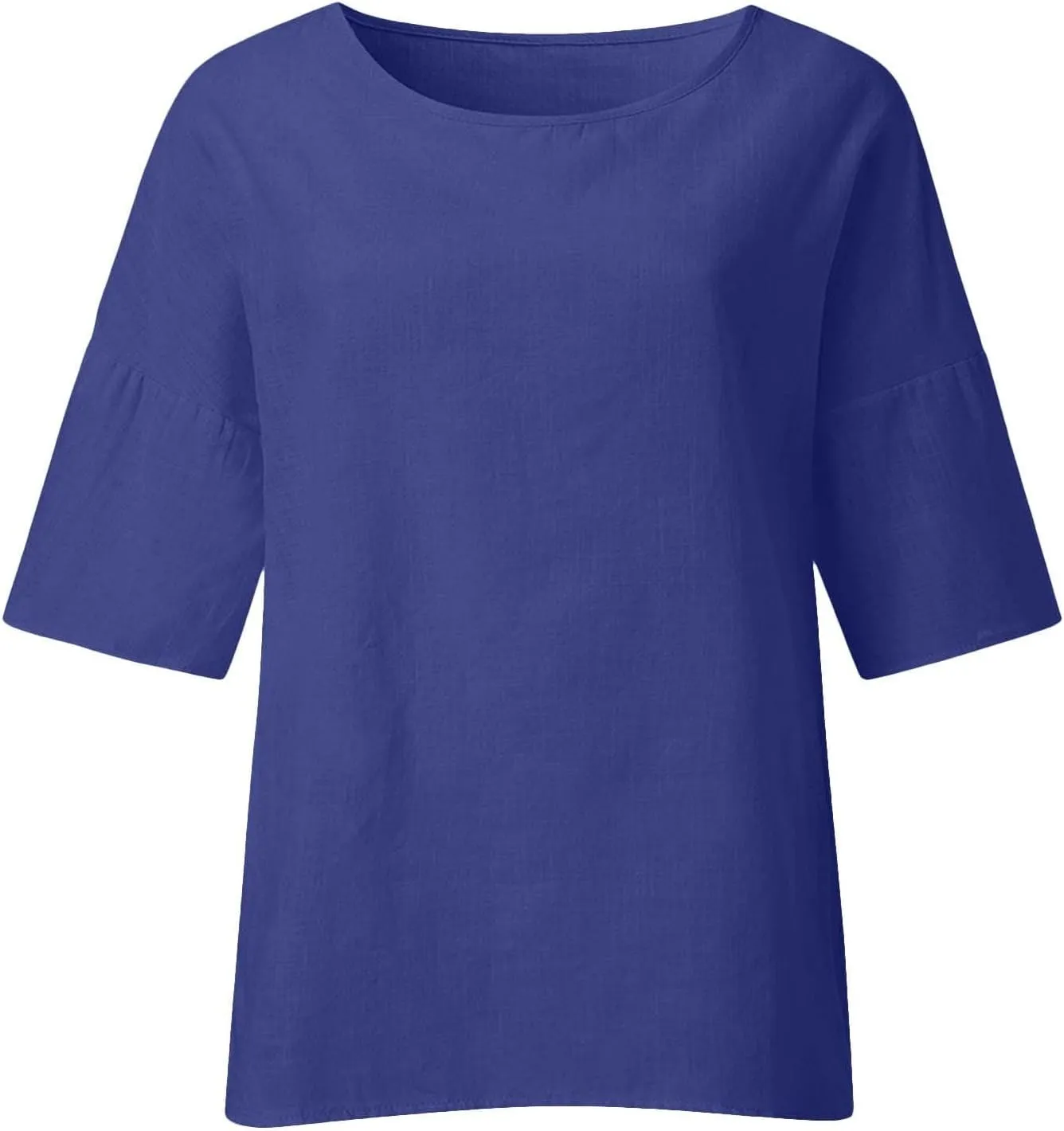 Cotton Linen Shirts for Womens Plus Size 3/4 Sleeve Tops Casual Loose Crewneck Tees Beach Summer Blouse