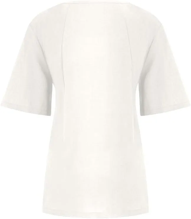 Cotton Linen Shirts Women Crew Neck Short Sleeve Tunic Button Down Blouse Shirt Plus Size Casual Summer T-Shirts Top
