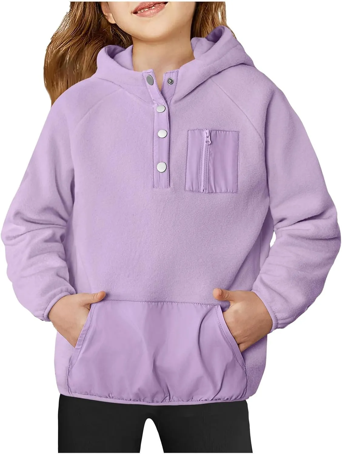 Cute Hoodies For Girls Color Block Sherpa Fleece Hooded Sweatshirt Teen Girl Winter Warm Button Down Pullover Jackets