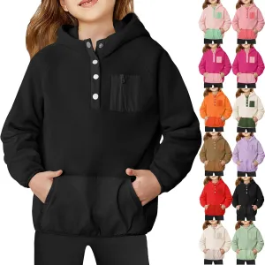Cute Hoodies For Girls Color Block Sherpa Fleece Hooded Sweatshirt Teen Girl Winter Warm Button Down Pullover Jackets