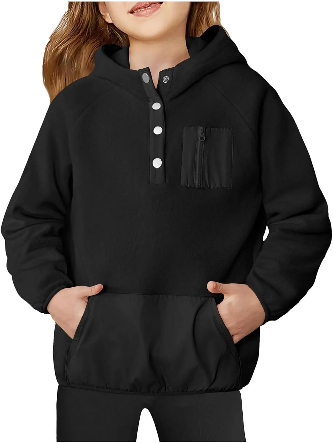 Cute Hoodies For Girls Color Block Sherpa Fleece Hooded Sweatshirt Teen Girl Winter Warm Button Down Pullover Jackets