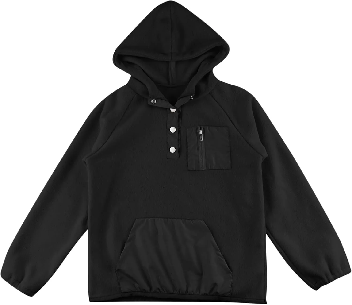 Cute Hoodies For Girls Color Block Sherpa Fleece Hooded Sweatshirt Teen Girl Winter Warm Button Down Pullover Jackets
