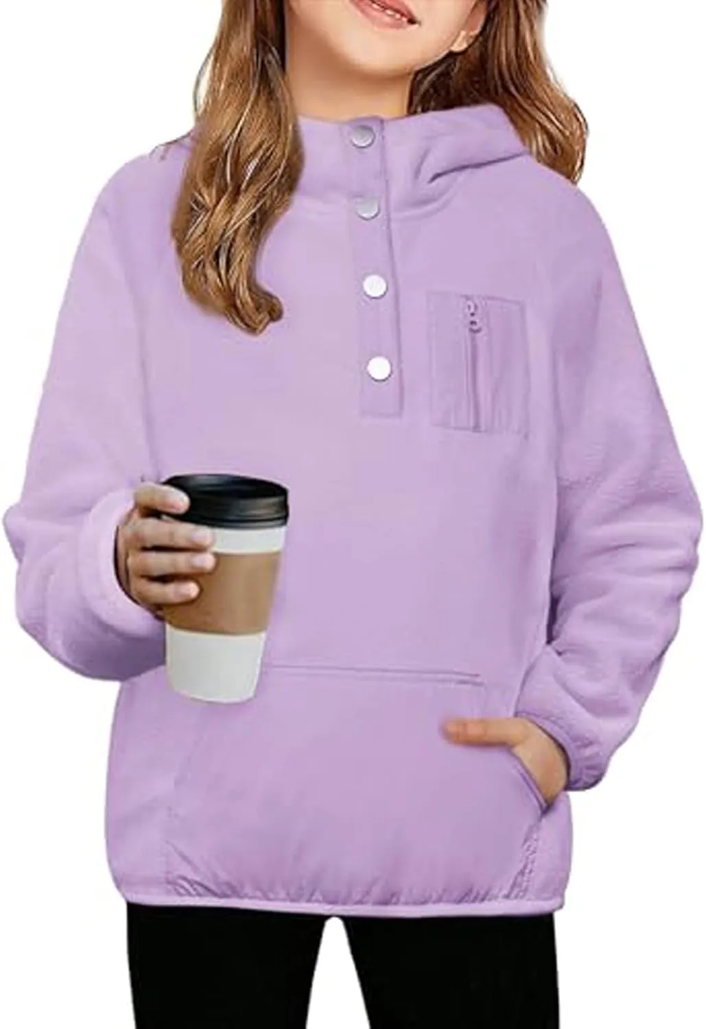 Cute Hoodies For Girls Color Block Sherpa Fleece Hooded Sweatshirt Teen Girl Winter Warm Button Down Pullover Jackets