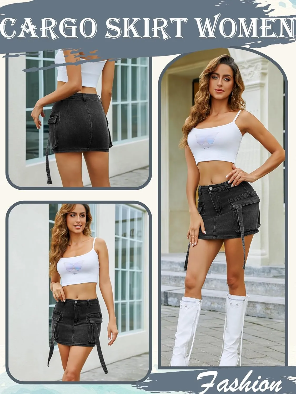 Denim Skirt y2k Button Mini Skirt Jean Skirt Cargo Skirts for Women with Pocket Low Waist
