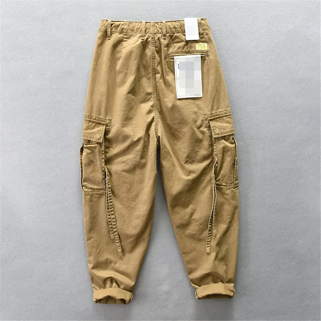 Disimlarl Men's Wide Leg Loose Casual Cargo Pants Cotton Comfortable Multi Pocket Trousers
