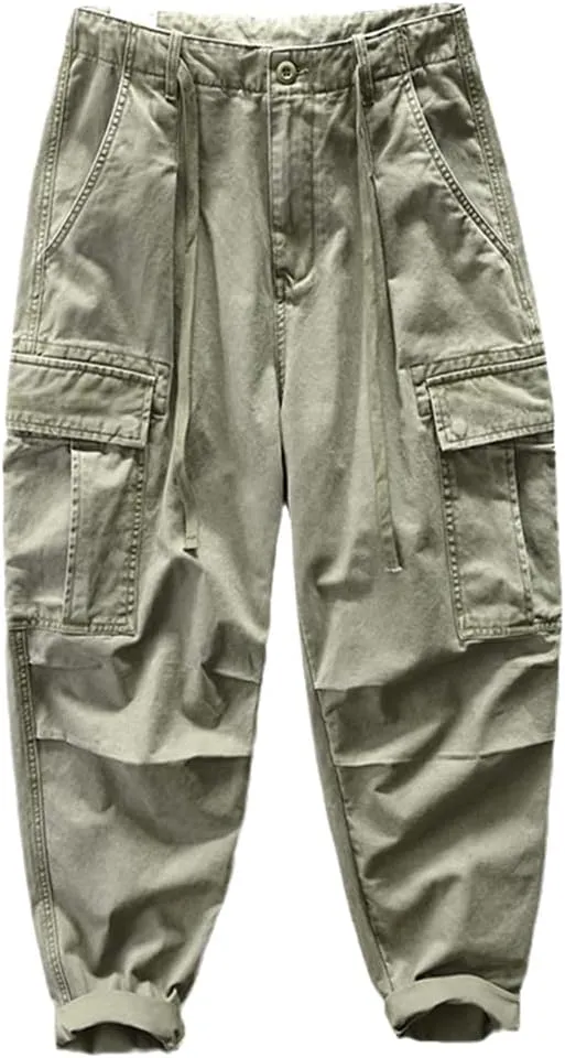 Disimlarl Men's Wide Leg Loose Casual Cargo Pants Cotton Comfortable Multi Pocket Trousers
