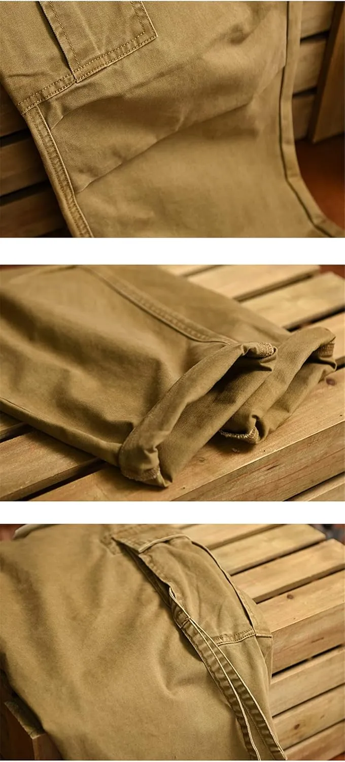 Disimlarl Men's Wide Leg Loose Casual Cargo Pants Cotton Comfortable Multi Pocket Trousers