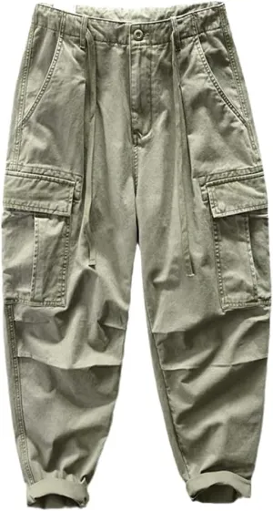 Disimlarl Men's Wide Leg Loose Casual Cargo Pants Cotton Comfortable Multi Pocket Trousers