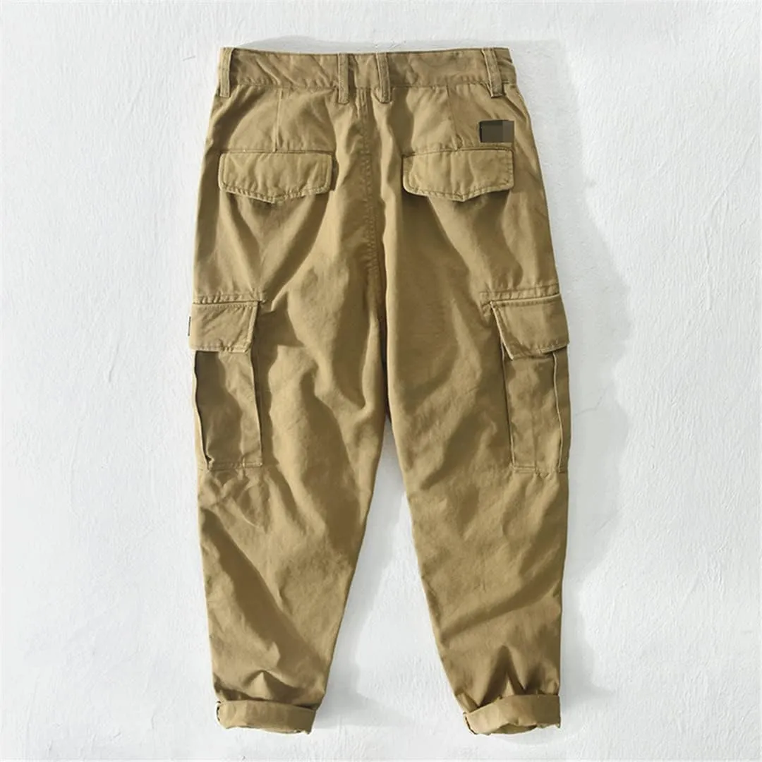 Disimlarl Spring Summer Men Cargo Pants Cotton Multi-Pockets Loose Vintage Casual Trouser