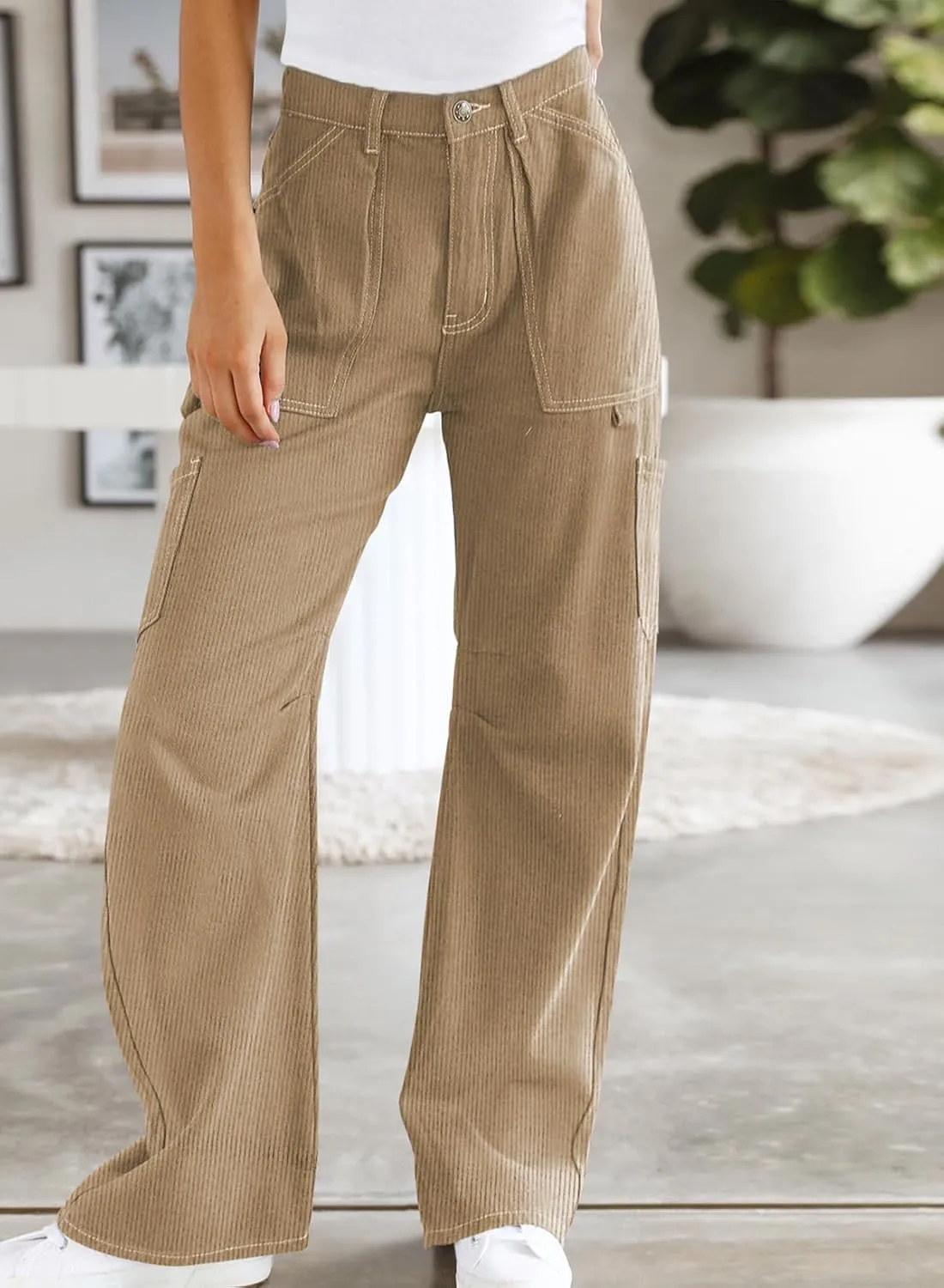 Dokotoo Cargo Long Pants Women 2024 Wide Leg High Waisted with Pockets Casual Pants