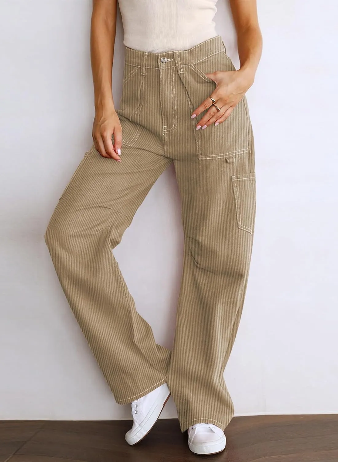 Dokotoo Cargo Long Pants Women 2024 Wide Leg High Waisted with Pockets Casual Pants